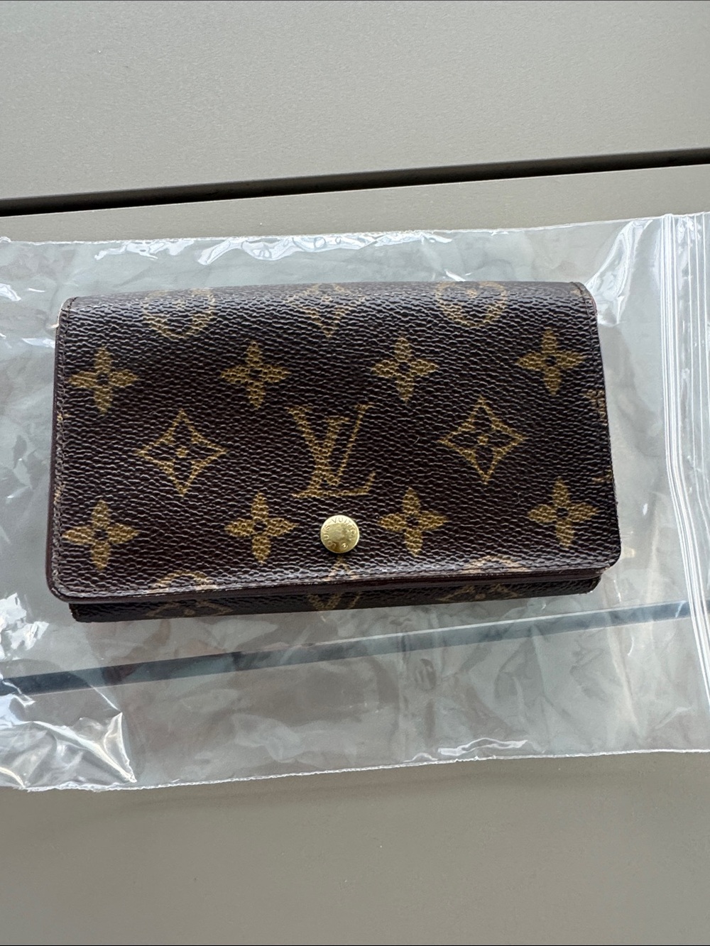 Louis Vuitton Monogram Canvas Fold-Over Wallet in Brown and Gold